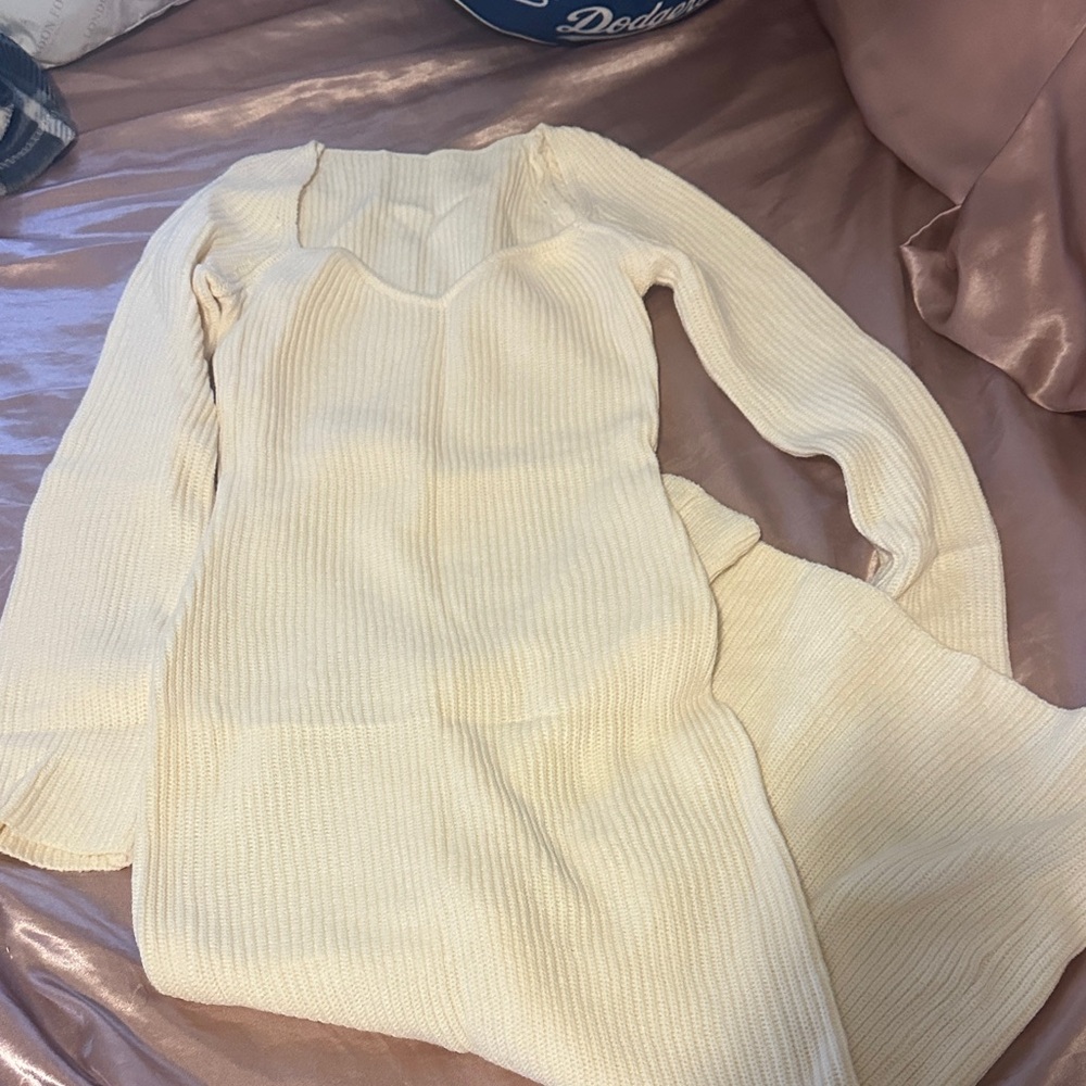 SHEIN Cream Long Sleeve Knit Dress
